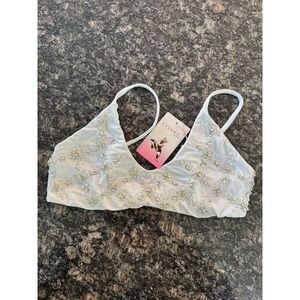 Oceanus Swimwear White Crystal Beaded Bikini Top Size M New with Tags
